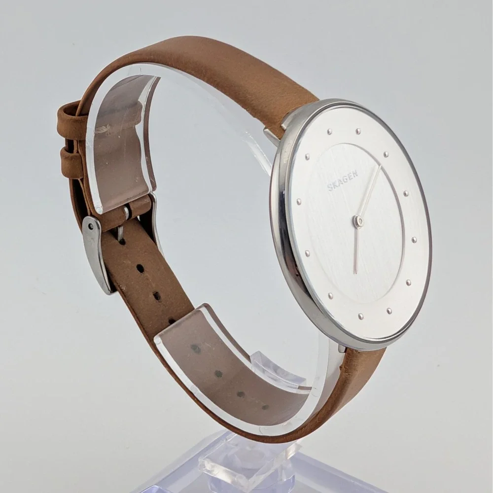 Skagen Gitte SKW2326 Women's Minimalist Silver Dial Brown Leather Watch 38mm